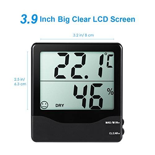 AMIR Thermomètre Intérieur, Thermomètre Hygromètre Digital, Moniteur de Température et d'humidité Sans Fil avec écran LCD, MIN/MAX Records, Indicateur de Confort, Station Météo pour Maison et Bureau