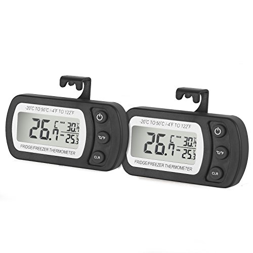 Digitales Khlschrankthermometer wasserabweisend Gefrierschrankthermometer fr Gefrierschrank, Khlschrank, Tiefkhltruhe, Weinkhlschrank, Minibar usw. (Schwarz-2 Stcke)