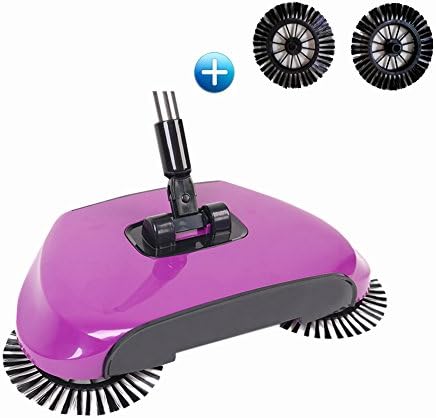 3 in 1 Household Lazy Automatic Hand Push Sweeper Broom Robot,360 Degrees Rotary Cleaning Machine Easy Sweep Without Electric Dustpan Dustpan Trash Bin (Purple)
