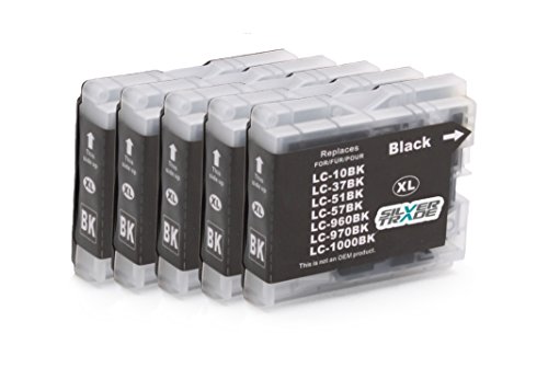 5x schwarz Patronen kompatibel zu Brother LC1000BK LC970BK für Brother DCP - 130C 135C 150C 155C 330C 350C 540CN 560CN 750CW 770CW MFC - 230C 235C 240CN 260C 440CN 465CN 660CN 665CW 680CN 685CW 345CW 885CW 3360 5460CN 5860CN Brother Fax-1360 Fax-2480C