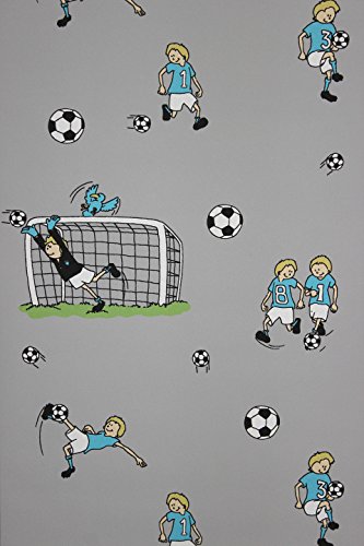 Vlies Tapete Fußball Kinder Jungen Zimmer Fussball Tapete grau türkis grün