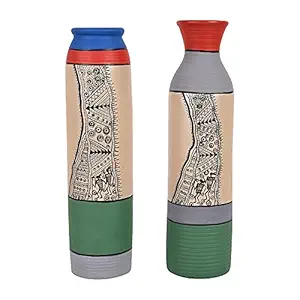 Aakriti Art Creations Hand-Painted Warli Terracotta Pot Vases Set of 2