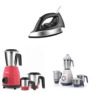 Philips GC181 Heavy Weight 1000-Watt Dry Iron & HL7701/00 750 Watts Mixer Grinder (Elegant Lavender and White) & 2 500W Mixer Grinder, Red