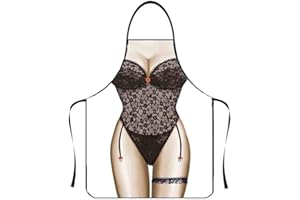 Asgens Drôle Tablier Grill Barbecue Tablier pour Hommes,Tabliers de Barbecue de Chef de Cuisine Cadeau D'anniversaire de Noël pour Mari, Femme, Papa, Maman, Amis (Blanc-Sexy Lace Noir)