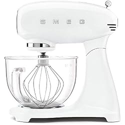 Smeg SMF13WHEU Robot de cuisine 800 W, verre, 10 vitesses, aluminium, blanc