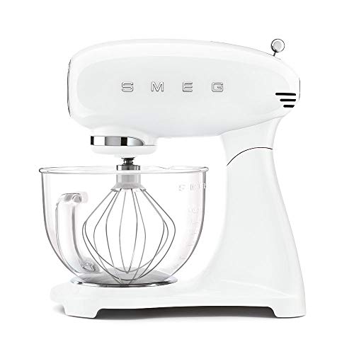 Smeg SMF13WHEU Robot de cuisine 800 W, verre, 10 vitesses, aluminium, blanc