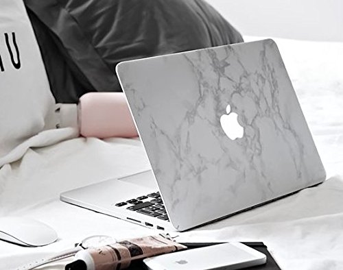 pop-items Macbook Pro Cover, hochwertiges Marmor Design, Marble Muster Aufkleber, Folie, ausgespartes Apple Logo, abziehbarer Sticker, Vinyl Skin für 15 Zoll Macbook Pro marmor weiß - 3