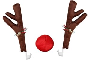 NAVESO 1 paire de bois de renne de voiture, 1 paire de bois de renne, 43 cm, décoration de voiture, costume de Noël et nez rouge pour grille de refroidissement, kit de décoration de voiture