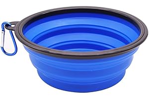BANSHAN Collapsible Travel Silicone Dog Cat Bowl Portable Pet Food Water Bowl 1000ml, Feeding trough Portable Drinking Water Drinker with Water Hook, Easy to Carry, Save Space (Blue)