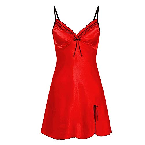 Preisvergleich Produktbild TianWlio Dessous Mode Damen Schlafanzug Unterwäsche Unterhosen Negligees Weihnachten Nighte Kleid Plus Größe Falten Bogen Dessous Baby Dolls Nachtwäsche Schlafrock rot S