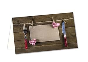 100 Stück kleine rustikale Tischkarten braun rot weiß kariert HERZ