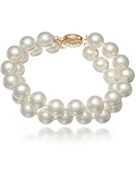 Schmuckwilly Muschelkernperlen Perlenarmband Perlen - Muschelkernperlen Armband 2-reihig weiß Hochwertige mb0027