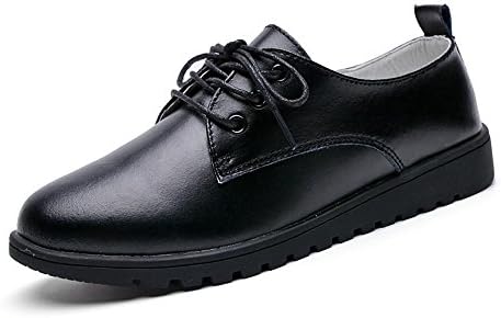 NVX Women's Round Toe Flat Heel Flat Bottom Low Top Solid Color Lace-Up Casual Leather Skate Shoes , black , 40