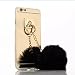 Produktbild iPhone 7 Hülle - LU2000 Fluff Pompom Ball Keychain PC & TPU weichen Plastiktelefon -Kasten Hülle Gold rückseitige Abdeckung mit Spiegel für Apple iPhone 7 4.7 Zoll Version von All Carriers - Schwarz