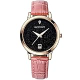 Hswt Damenuhr Mode Quarzuhr Leder Sternenhimmel Wasserdicht Keine Skala Kalender Elegante Frau Uhr,Pink