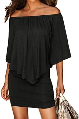WINWINTOM Women's Sexy Off Shoulder Convertible Cape Ruffles Bodycon Party Club Mini Dress (Black, XL/Bust 29.1-41.0)