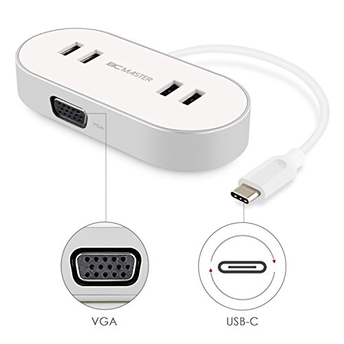 BC Master USB C 4 Port USB 3.0 Hub mit VGA Adapter, mit 4 USB 3.0 Anschlüsse Datenübertragung , 1 VGA Videoadapter , für das neue MacBook, Chromebook Pixel und mehr