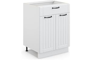 Vicco mobiletto base per cucina Fame-Line, Bianco casa di campagna/Bianco, 60 cm con cassetto, senza piano di lavoro