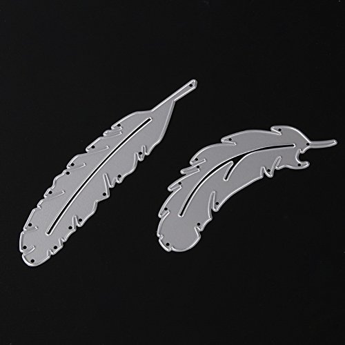 Demiawaking 2Pcs Metall Feder Form Stanzschablonen Metall Schneiden Schablonen für DIY Scrapbooking Album, Schneiden Schablonen Papier Karten Sammelalbum Dekor - 2
