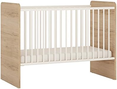 4KIDS Cot in light oak and white high gloss, baby' first bed, meets all safety standards
