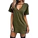 Produktbild Moonuy Damen Kleid, Choker V-Ausschnitt Long Top T-Shirt Leger Party Minikleid Bluse, über dem Knie, Mini Spring Kurzer Gerader Rock, Leichtes Tagestragen (Grün, EU 34/Asien S)