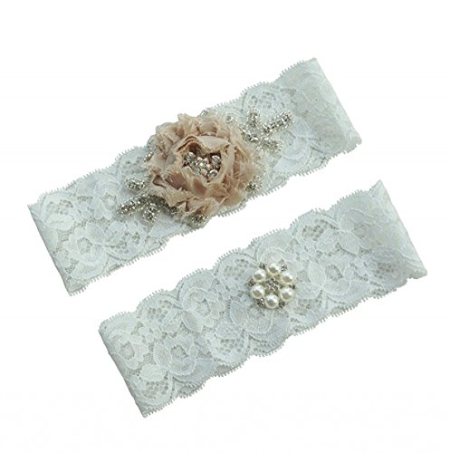 Preisvergleich Produktbild Fankeshi Strumpfband mit Spitze, Perlen, Brautschmuck, Strumpfband für Hochzeiten, 2 Stück - Pink - XXX-Large