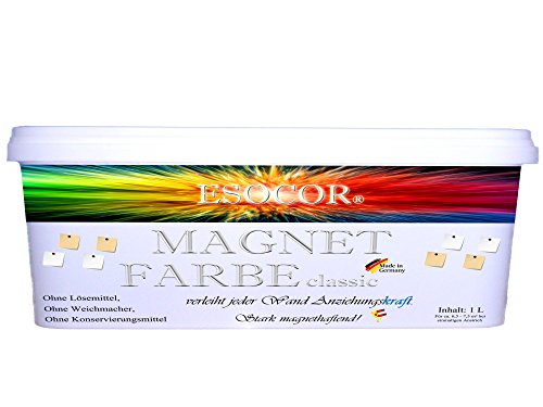1 Liter Esocor® Magnetfarbe classic + 5 Neodym- Test Magnete Gratis – sehr Allergikerfreundlich – Ideal für sensible Innenräume