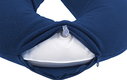 2er Set: Aufblasbares Nackenhörnchen + Kissen mit Fleece-Bezug (Blau) (TS-N-4000) - 8