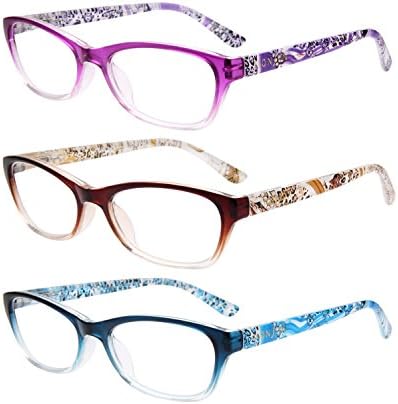 LianSan 3 Pairs Cat Eye Fashion Retro Reading Glasses For Women Men With Magnification 1.0 1.5 2 00 2.50 3.0 3.5 4.0 L3716 BN-BU-PL(+2.50)