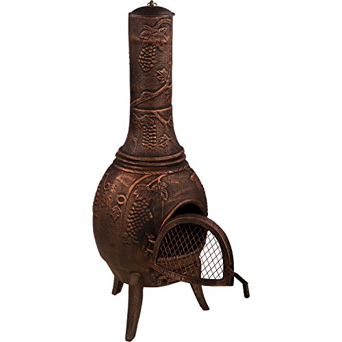 XXL Terrassenofen aus massivem Gusseisen, 50kg, 120cm hoch, inkl. Schaufel + Haken, Farben: Schwarz und Bronze - 3