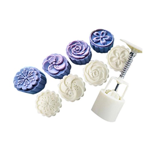 OHQ 4 Fleur De Fleurs Colline en Trois Dimensions Moule à GâTeau Lune Timbres Style Ronde Ensemble DéCor Mooncake Patisserie Tefal 3D Coeur Rond Enfant Muffin Cupcake Reine GâTeaux (Blanc)