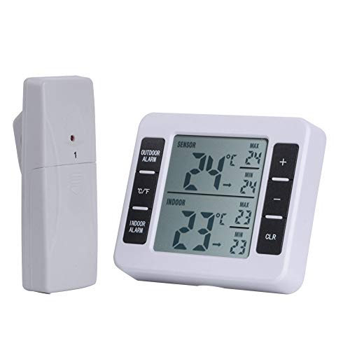 Preisvergleich Produktbild ZUZU Kühlschrank Thermometer Wireless Digital Akustischer Alarm Innen- Und Außenthermometer Mit 2 Stück Sensor Min / Max Display