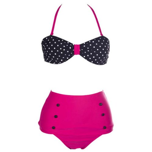 Bikini de Juego, alta cintura, Vintage Retro, de Bandeau Top, Negro, d