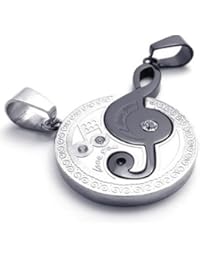 KONOV Joyería 2pcs Collar Amistad con Colgante de Hombre Mujer, 45cm & 55cm Cadena, Símbolo del Música, Parejas, Amor Love, Regalo del día de San Valentín, Acero inoxidable, negro plata
