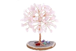JAONLD Rose Quartz Crystal Tree, Mini Tree of Life Healing Crystal Tumble Stone Feng Shui Ornaments Gemstone Agate Money Figurines for Home Office Decor