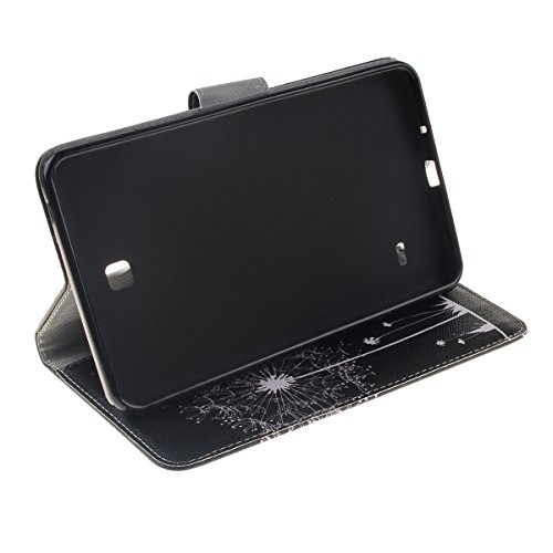 HB-Int 3 in 1 PU Leder Hülle für Samsung Galaxy Tab 4 SM-T230 T231 T235 7.0″ Brieftasche Etui Schwarz Stand Funktion Flip Wallet Case Kartenfächer Book Style Cover Romantische Pusteblume Multifunction Modicsh Holder Tablet Schutzhülle Magnetverschluss Dünn Slim Bumper Zubehör mit Stylus Pen und Staub Stecker - 5