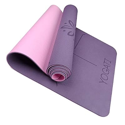 YOGATI - Tapis de Yoga Antidérapant, Epais, Ecologique et Non Toxique en TPE avec des repères d’alignement du Corps. Un Tapis Yoga Parfait pour Sport au Sol, Gym et Fitness - Yoga Mat (Violet/Rose)