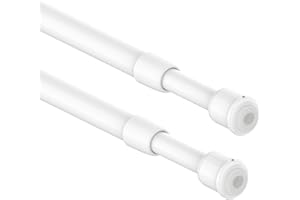 AIITOMG 2Pcs Small Net Curtain Rods Extendable, Tension Rod Wardrobe, Curtain Rods White for Cupboard, Windows, Bookshelf (30-50CM/11.81-19.69 Inch,White,Diameter: 10mm/7.8mm)