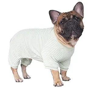 iChoue French Bulldog Pajamas 100% Cotton Onesie Suit PJS Bodysuits for Medium Dogs Frenchie Pug English Pitbull Boston Terrier Lemon Green - M