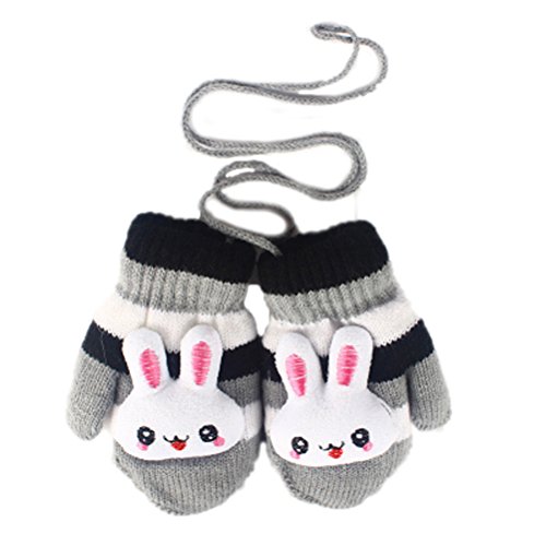 Moolecole - Manoplas con conejo, para bebés y niños pequeños, unisex, de punto, para el invierno gris gris