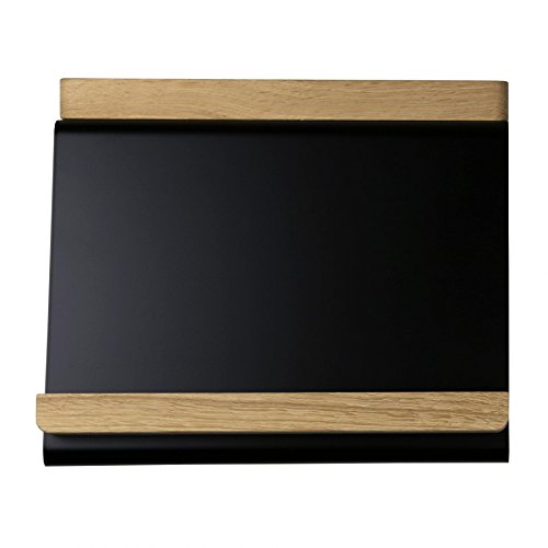 Preisvergleich Produktbild müller möbelfabrikation Tablio Tablet Halter, tiefschwarz RAL 9005 seidenmatt Holzablagen Massivholz Eiche geölt 30x25.5x12cm