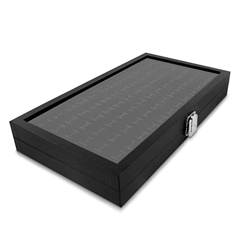 VENKON – Ringbox für 72 Ringe Organizer mit Schaufenster aus Glas für Schmuck Aufbewahrung & Präsentation – Kunstleder Schwarz – 37 x 21 x 5 cm - 5