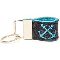 Mini Schlüsselanhänger aus Wollfilz mit Glitzer Anker braun/ türkis