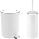 Primanova Lenox 5 Lt Pedallı Banyo &Ccedil;&ouml;p Kovası Tuvalet Fır&ccedil;ası Set Beyaz 2'Li