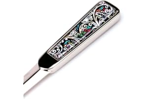 ANTIQUE ALIVE Mother of Pearl Black Floral Metal Steel Office Hand Envelope Letter Opener with Arabesque Design