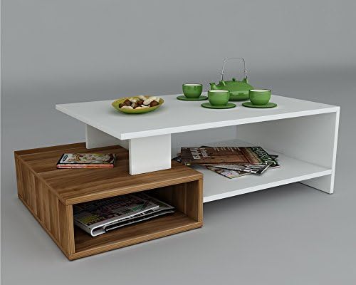 HOMIDEADUX Coffee Table - White/Walnut - Living room table - Sofa table - Sie table in modern and stylish design