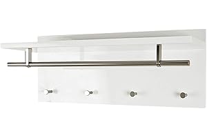 HAKU Möbel Wandgarderobe edelstahloptik, weiß, MDF - Maße: B 75 cm x H 30 cm x T 26 cm, Style: Modern