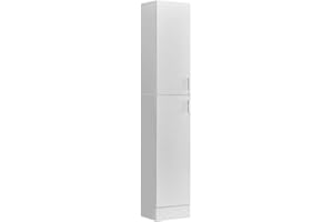 Huisen Furniture Bathroom Storage Cabinet Free Standing White High Gloss with 2 Doors 4 Shelves for Corner, Slim Tallboy Sideboard Cupboard Bookcase for Living Room Home Office (white)