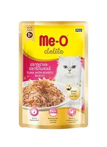 Fins Fur and Feathers Me-O Delite Wet Food for Adult Cat (Tuna with Bonito in Jelly)