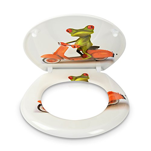VENKON – Premium WC Sitz mit Absenkautomatik – Modell „Biker Frosch“ – Toilettendeckel aus Duroplast (antibakteriell) inkl. Montagesatz (rostfreie Scharniere) - 5